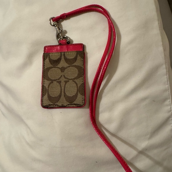 Coach Tan and Pink Card Holder with Lanyard and Strawberry Charm - Picture 5 of 5